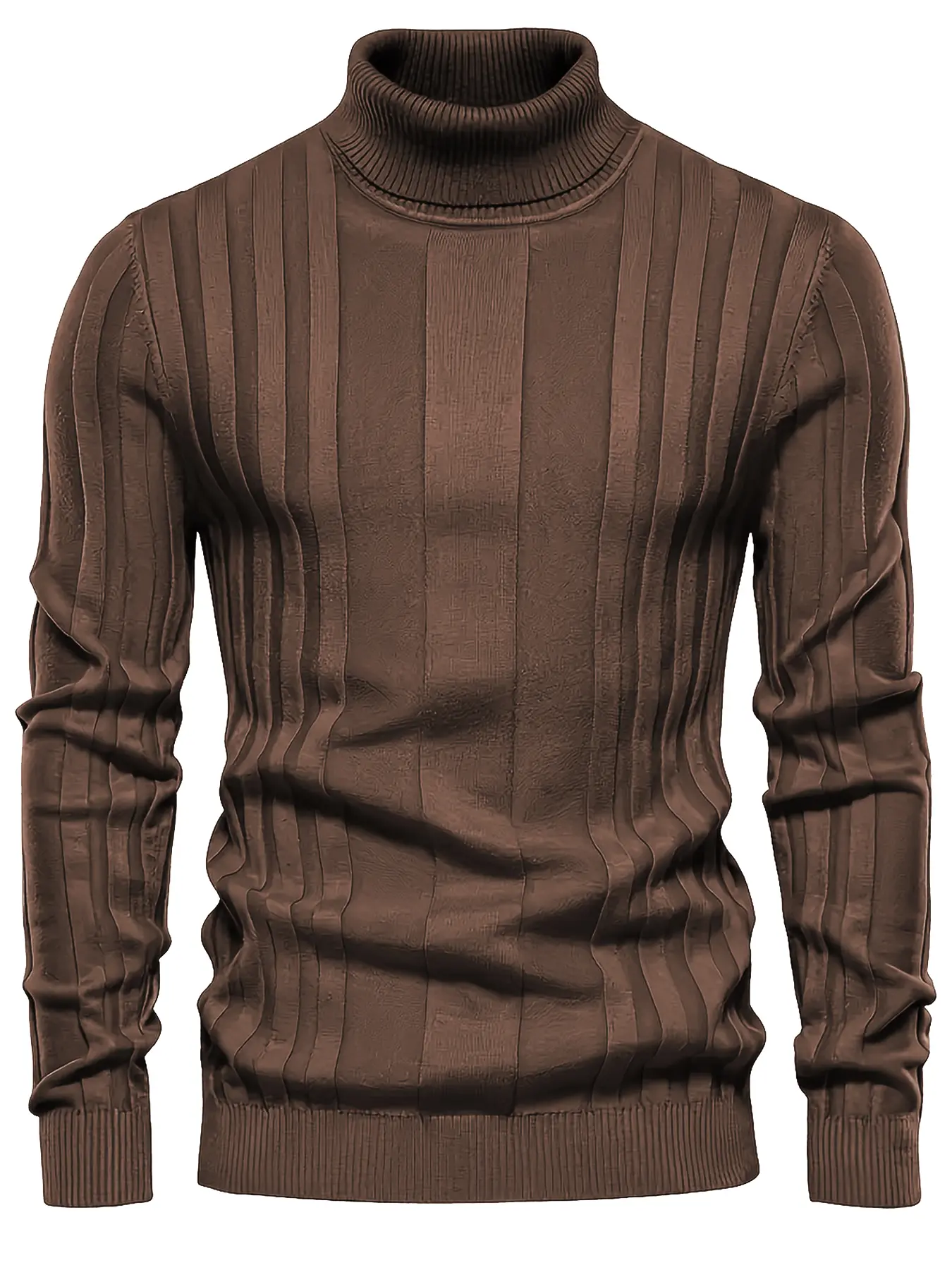 Men's Solid Turtleneck Sweater - Ribbed Knit, Casual, Warm, Stretch Pullover, Regular Fit Long Sleeve High Neck Office Layer Top for Autumn Winter, Denim-Compatible, Plain Design
