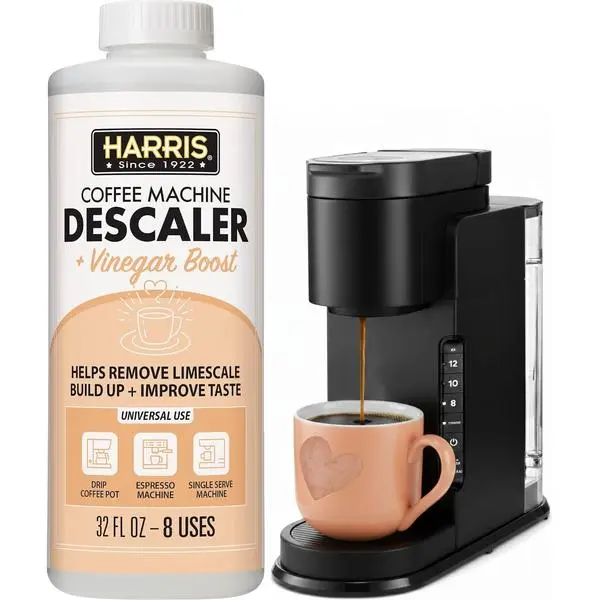 HARRIS Coffee Machine Cleaner Descaler Descaling Solution - 32 Fl. Oz. (8 Uses) Compatible with Keurig,Nespresso,Breville,Delonghi, Jura Ninja - Espresso Coffee Maker Cleaner, Limescale Remover