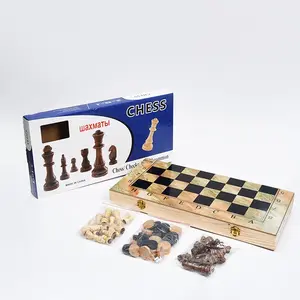 Wooden International Chess Set with Marble-Like Graining, 3-in-1 Board Game Gift for Competitions and Educational Play