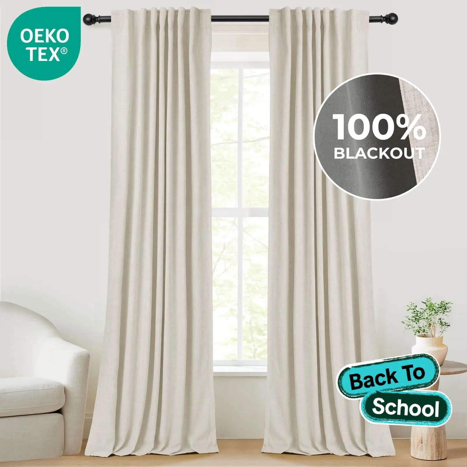 Inovaday | Blackout Curtains-2pcs Linen Curtains For Bedroom, Living Room-Neutral Thermal Insulated Curtains-Back Tab/Rod Pocket Hanging Style-Window Curtains,Back To School Renter Friendly/Dorm Essentials,Home Essentials
