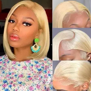 14 Inch 613 Blonde Bob Wig Human Hair 180 Density Straight Lace Front Wigs Human Hair Pre Plucked 613 Lace Front Wig Human Hair Short Blonde Wig 13x4 HD Lace Frontal Short Bob Wigs for Black Women
