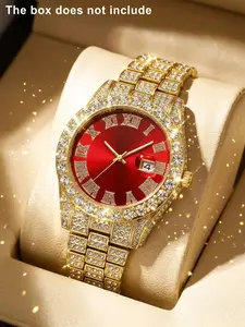 Men’s Luxury watches with handcrafted moissanite inlay set in gold, featuring a red dial men