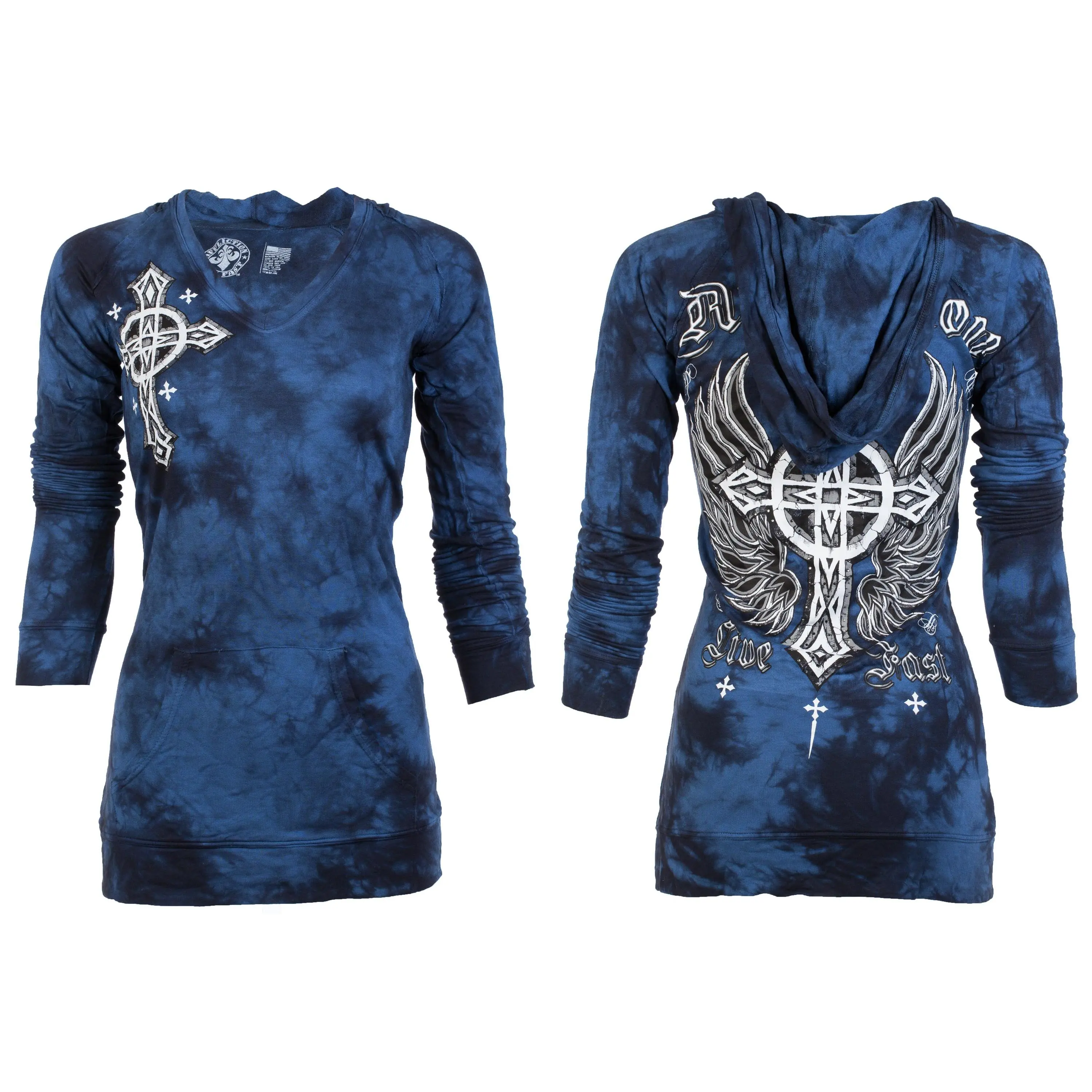 Affliction Women's Virtue Graphic Print Hooded Zip Jacket, 100% Cotton Long Sleeve Sweatshirt for All Seasons