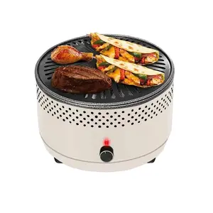 Portable Indoor/Outdoor Stainless Steel Charcoal Grill Smokeless Barbecue with Round Pot for Field Use