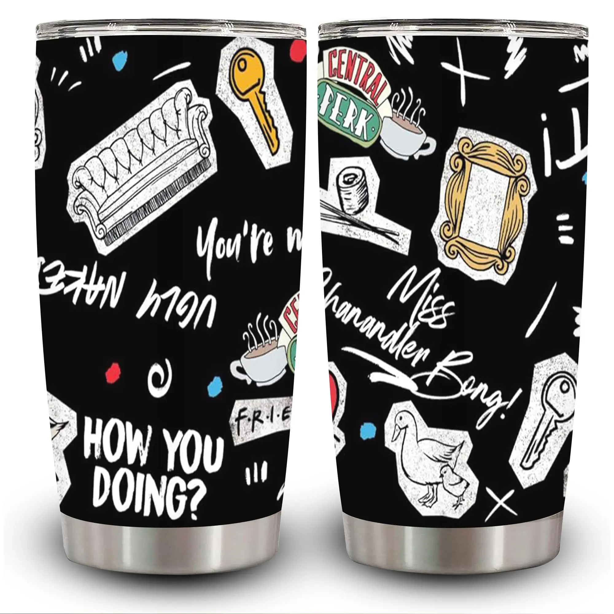 Tervis Traveler Friends Collage Triple Walled Insulated Tumbler Travel Cup Keeps Drinks Cold & Hot, 20oz, Stainless Steel