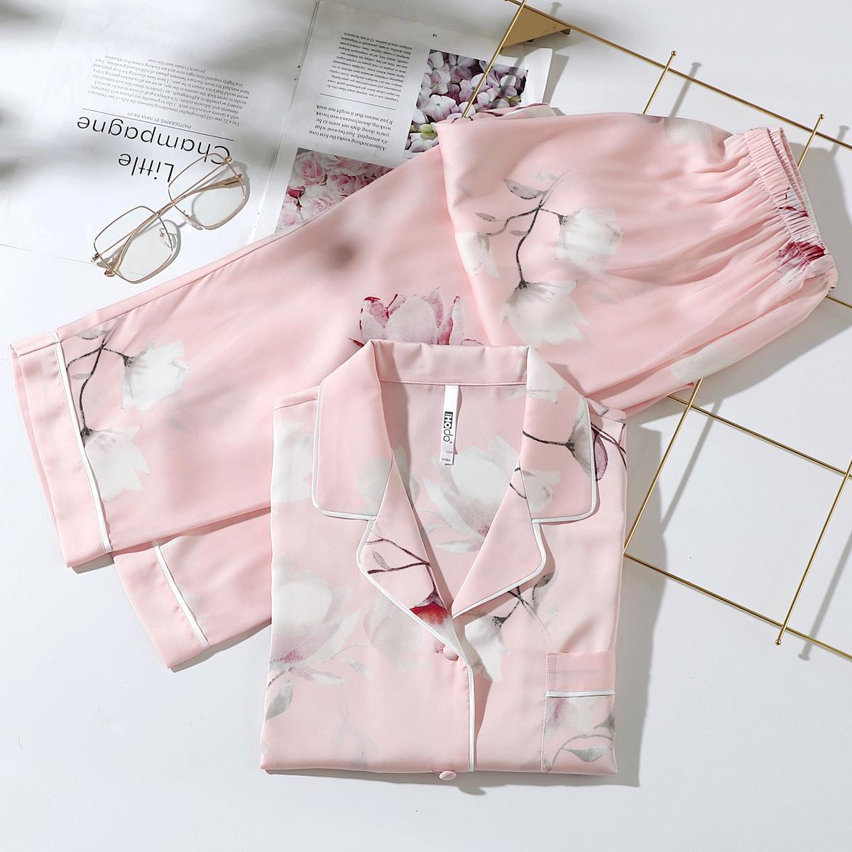 Arssm Women's 2 Piece Satin Silk Pajama Set Floral Long Sleeve Soft Button Down Pjs Set Sleepwear with Elegant Buttons for Comfort and Style