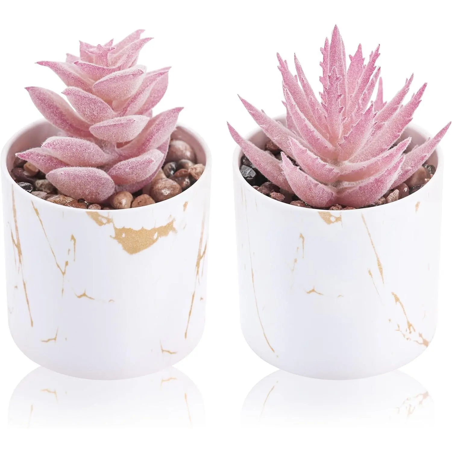 Der Rose 2-Piece Preppy Artificial Mini Succulent Pot Set - Odourless Pink Indoor Recreation Ornaments, 3.1"-3.5" Pots for Women's Office Desk, Home Vanity Gifts