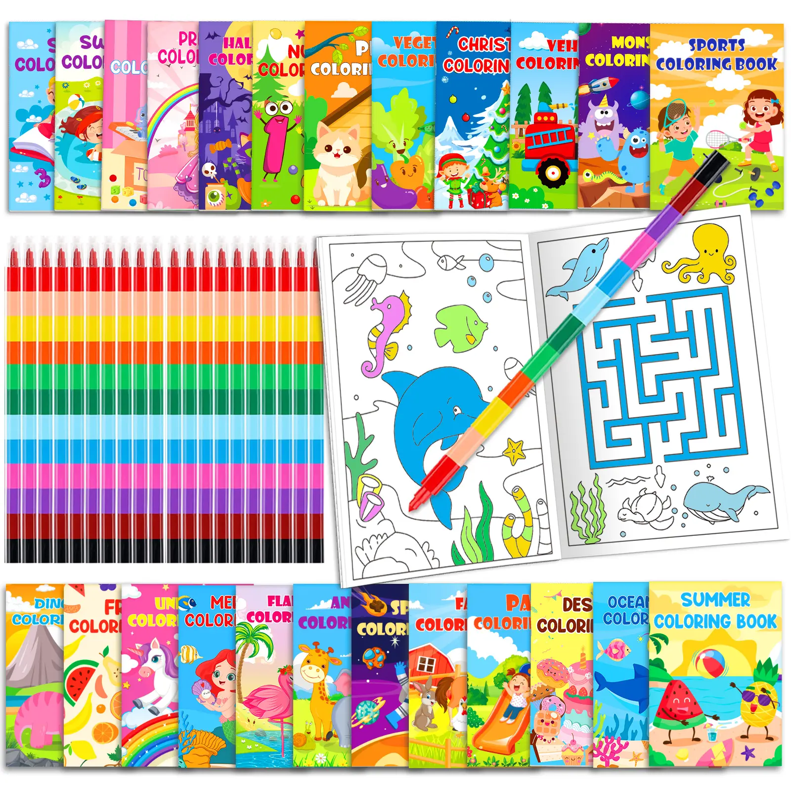 24Pcs Bulk Mini Stacking Crayon Sets for Kids - Bulk Party Favors, Classroom Learning Supplies, DIY Painting Goodie Bag Stuffers for Coloring Book Activities