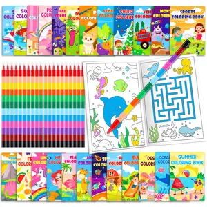 24 Coloring Books for Kids 4-12 with Stacking Crayons - Bulk Party Favors & Classroom/Holiday Gift Set