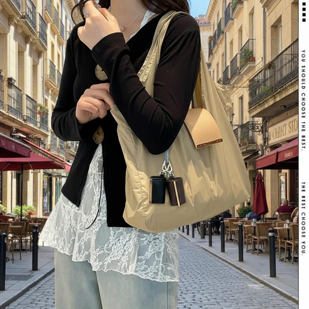 Keychain Tote Bag, Foldable Tote Bag, Expandable Leather Mini Bags with Key Ring, Portable Handbag for Daily Errands