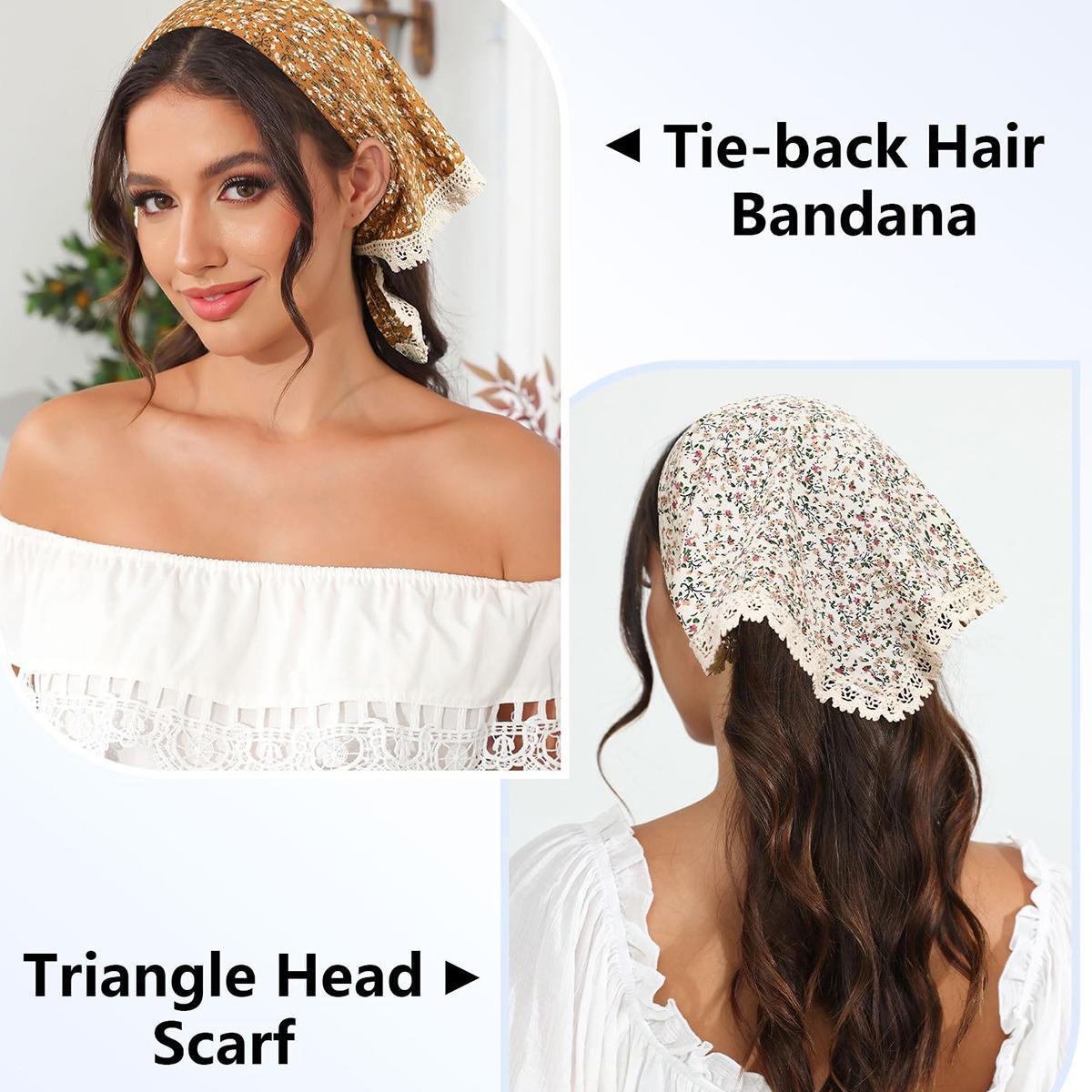 AWAYTR 3Pcs/Set Floral Hair Bandanas Chiffon Head Kerchief for Women Girls Boho Hair Scarf Lace Edge Headband Bandana AWAYTR 3Pcs/Set Floral Hair Bandanas Chiffon Head Kerchief for Women Girls Boho Hair Scarf Lace Edge Headband Bandana