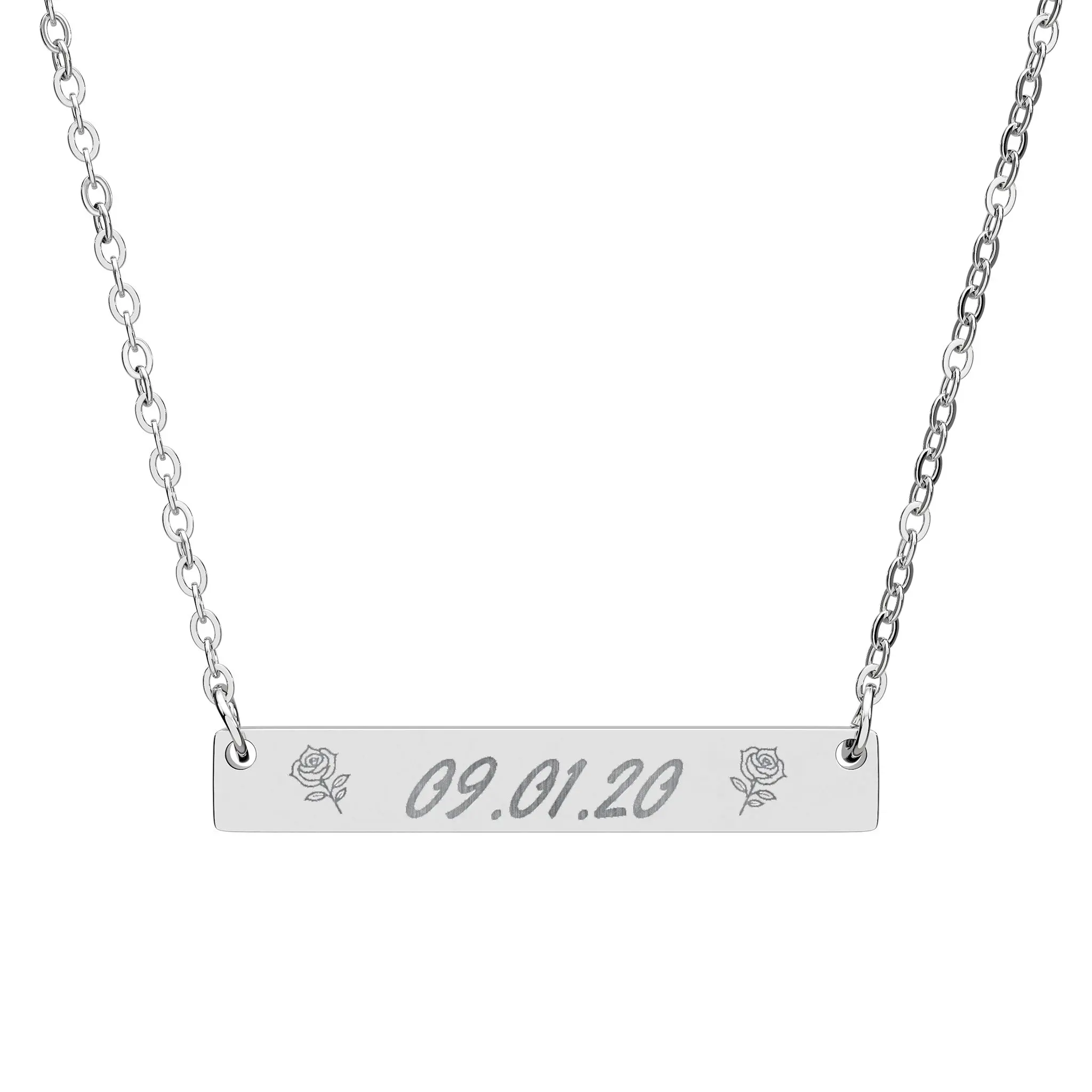 Women's Engraved Date Horizontal Bar Necklace - Fashion Chain Jewelry Necklaces for Daily Wear, Gifting