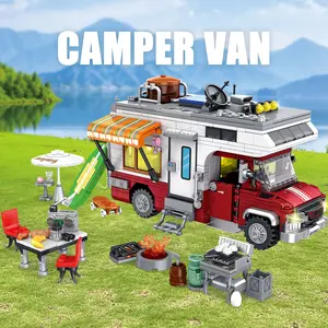 Camping car building block toy, creative camping car model with LED lights, construction model for teens and adults, desktop decorative item, building block set, building block assembly birthday gift