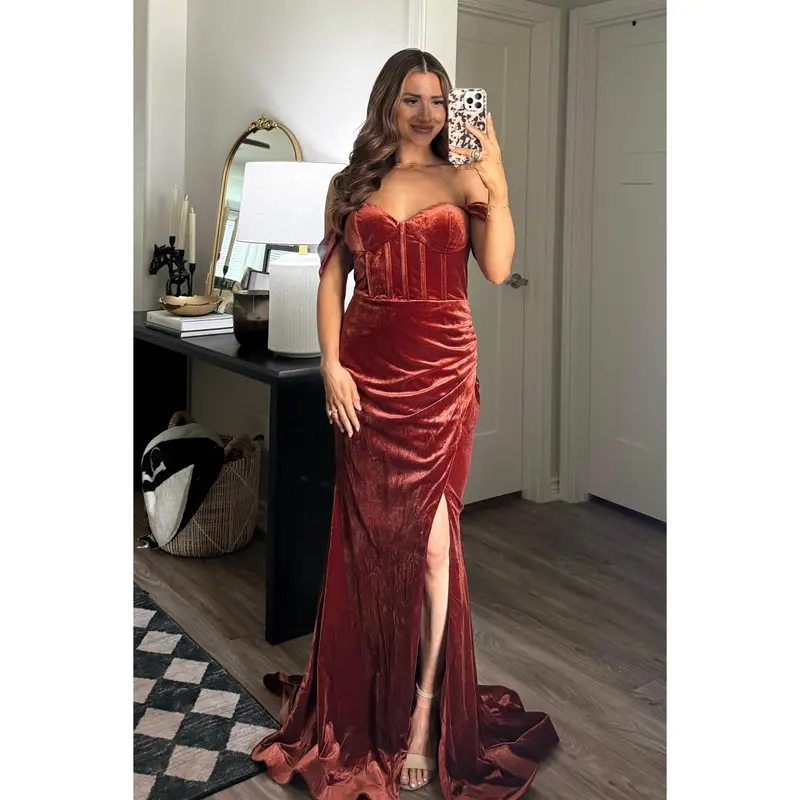 rust floor length dress Rust-Colored Morven Maxi Dress, L main image 1