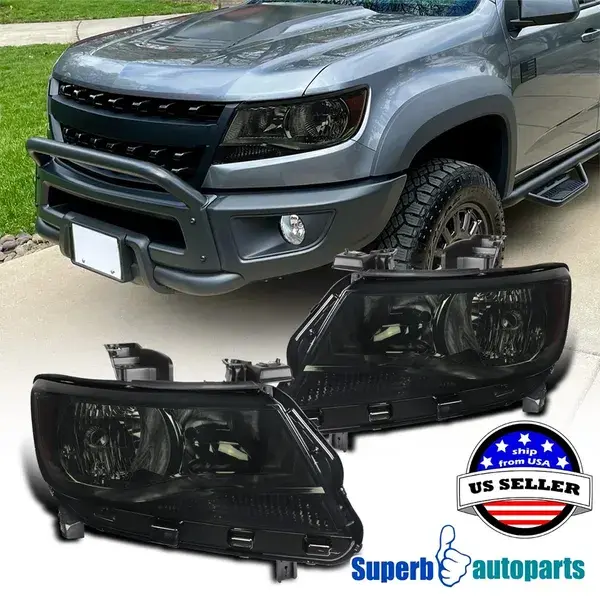 For 2015-2022 Chevy Colorado Smoke Headlights Halogen Headlamps L+R Pair 15-22