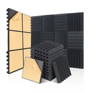 24 Pack Self-Adhesive Acoustic Foam Panels, 12 x 12 x 2 Inches High Density Wedge Sound Proof Foam Panels for Walls, Fire Resistant Soundproof Wall Panels for Home Office & Studio (Black)