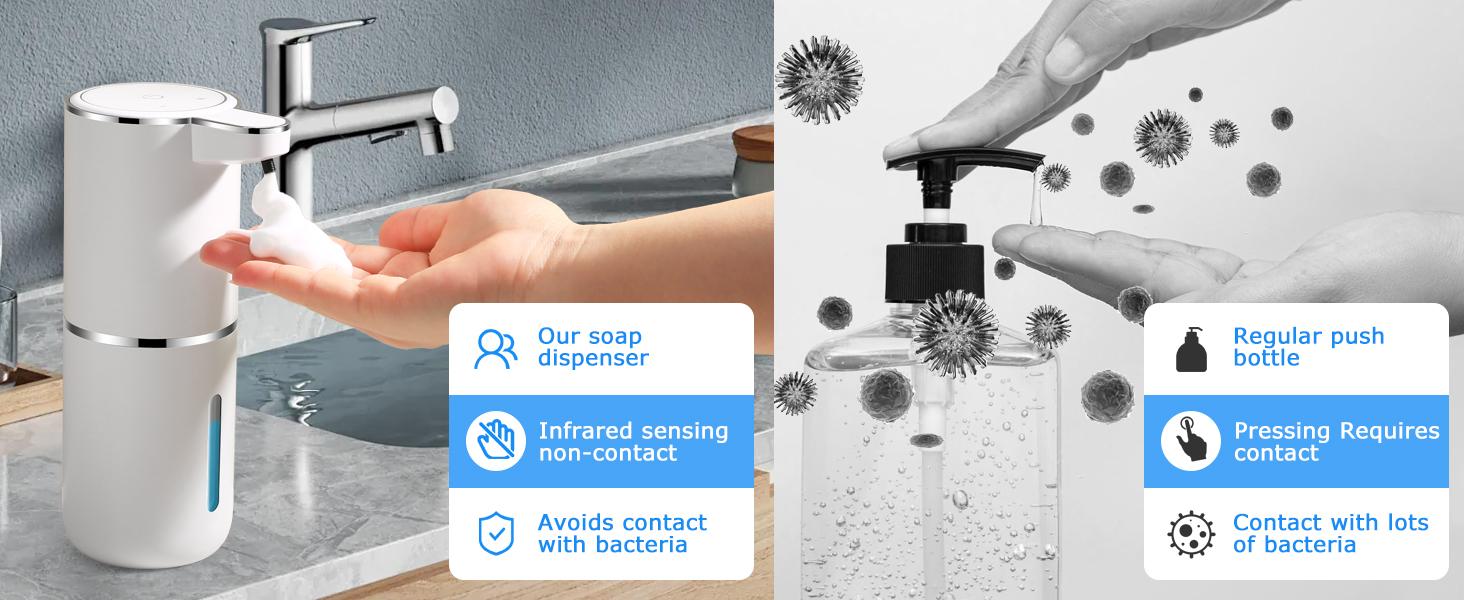 FEELSO Touchless Foaming Soap Dispenser - Smart, Auto-Dispensing, Self-Dispensing, Refillable, USB Rechargeable Electric Wall-Mounted, 4-Level Adjustable Leak-Proof Pump for Bathroom, Kitchen, Smart Soap Dispenser, Auto-Dispensing Soap Dispensers