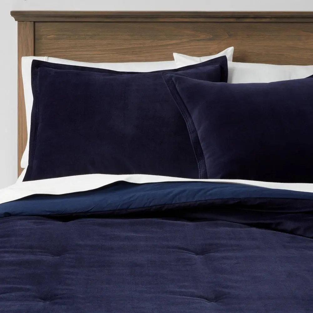Threshold Cotton Velvet Comforter & Sham Cozy Bedding Set - Velvet Shell, Envelope Closures, Quilt Set Bedding Essentials