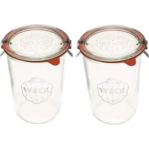 Weck Canning Jars 743-28.7 fl. oz Weck Mold Jars made of Transparent Glass - Eco-Friendly Canning Jar - Storage for Food, Yogurt with Air Tight Seal & Lid - 3/4 Liter Tall Jars Set - Set of (2 Jars)