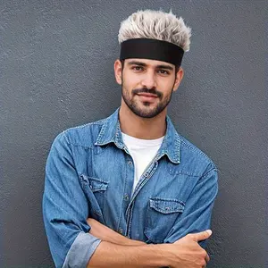 Men's Funky Faux Fur Knit Beanie Hat - Hip-Hop Style, Straight Hair Design, Brimless, Ideal for Parties & Cosplay, Black & White Party Accessory