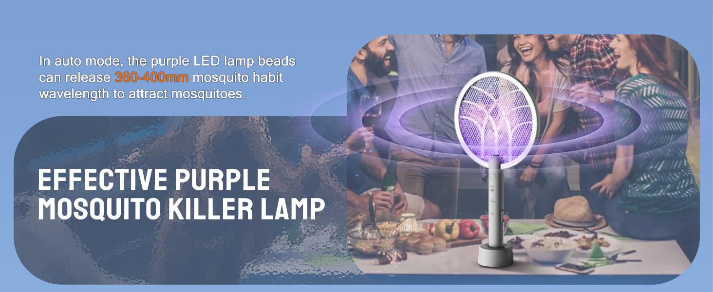 4000V Electric Fly Swatter Racket, 1800mAh Smart Bug Zapper with USB Rechargeable Base, Powerful Mosquitoes Trap Lamp & Fly Killer with 3-Layer Safety Mesh for Home, Bedroom, Kitchen, Patio