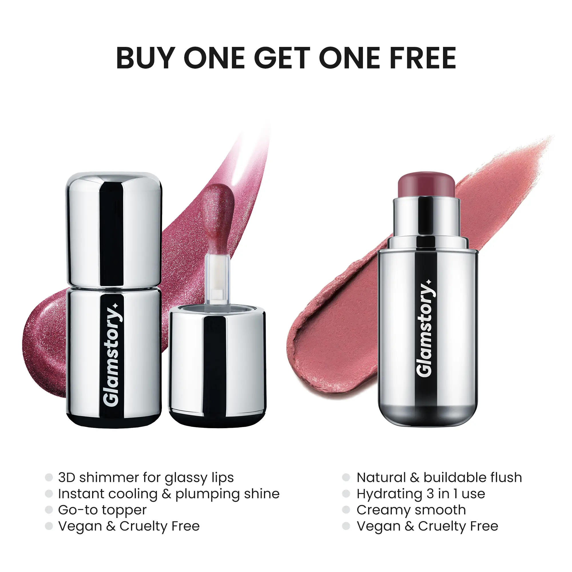 Glamstory Poptide Cream Blush Stick - Vegan & Cruelty-Free Rose Glow Combo Stick, Creamy Radiant Blush Duo, Hydrating Long-Lasting Natural Flush, Nourishing Soft Focus Cosmetic, Red Rose,  Rose Blush Lip Cheek Tint