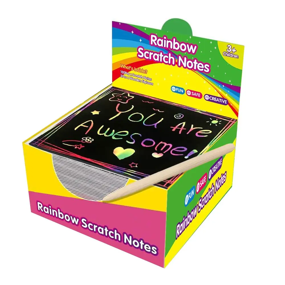 Rainbow Paper Colorful ReflectivePaper Mini Notes Artistic Drawing Set with Black Coating Reveals Colorful Pattern