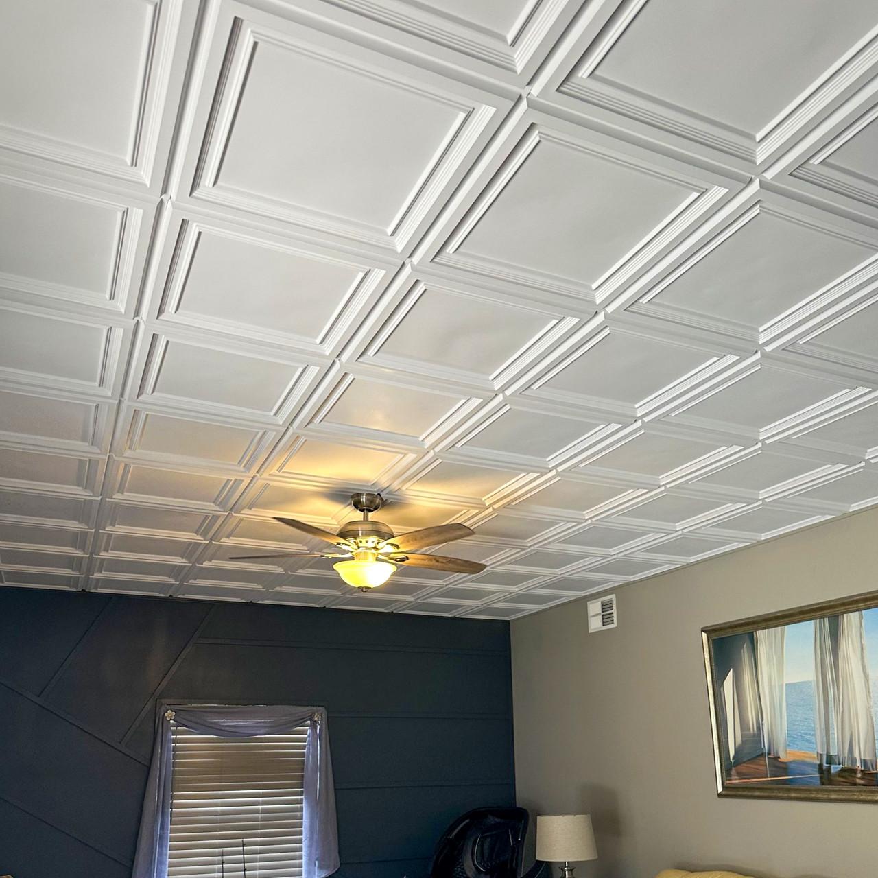 From Plain To Beautiful In Hours Galleria 2 ft. x 2 ft. PVC Glue-Up or Lay-In Faux Tin Ceiling Tile - #233 - (Pack of 10) / 40 sqft From Plain To Beautiful In Hours Galleria 2 ft. x 2 ft. PVC Glue-Up or Lay-In Faux Tin Ceiling Tile - #233 - (Pack of 10) / 40 sqft