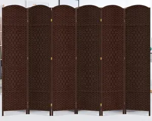 Duraspace 6-Panel Room Divider, 6 ft Tall Weave Fiber Freestanding Folding Privacy Screen, Double Hinged, Extra Wide, Brown