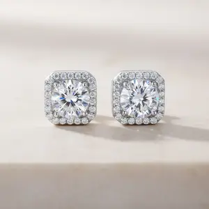 Square Moissanite Stud Earrings • Diamond-Tested Moissanite Studs in 925 Silver • 3mm–7mm Sizes • Iced Out White Gold Vermeil Unisex Style