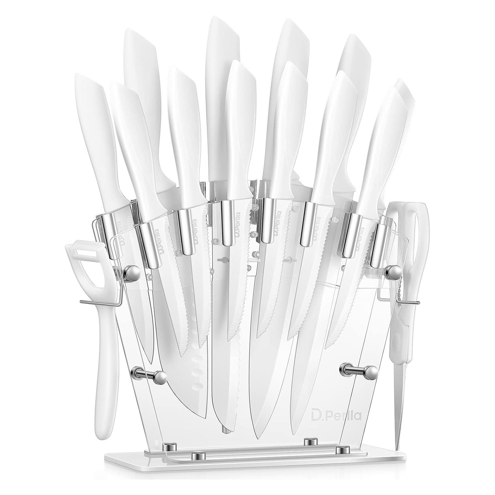 Knife Set, D.Perlla 16 Pieces Black Kitchen Knife Set with Acrylic Stand, High Carbon Stainless Steel, BO Oxidation Knife Block Set, No Rust, Non Slip Handle, Sharp Knife