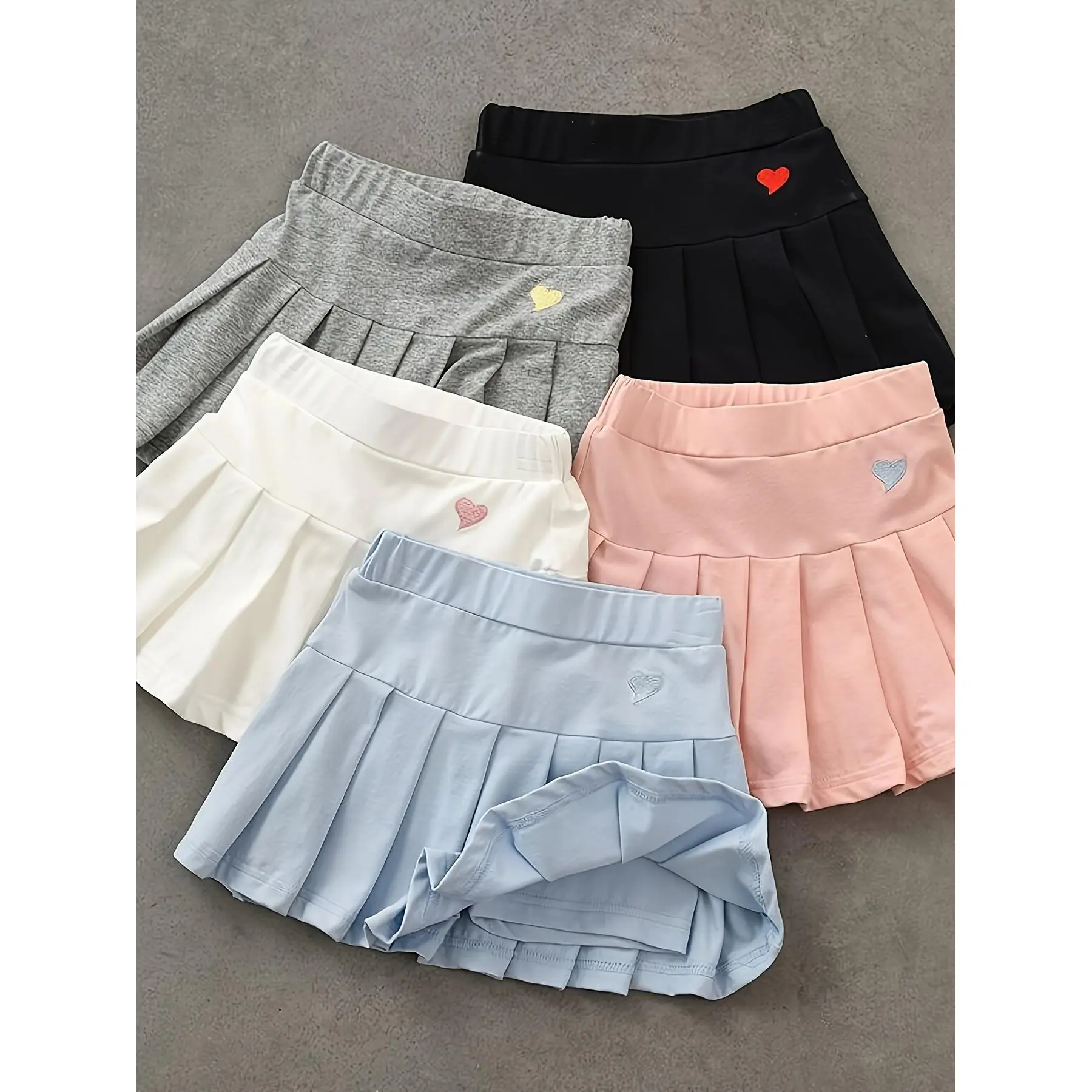 Girls' Polyester Child Style Skirts - 2-Pack Foldover with Built-in Shorts Skirts for Toddlers (4-5y,5-6y), Plain Solid Color, Safety Elastic Band Waistband, Breathable Summer Clothing, Machine Washable, Skirt Shorts