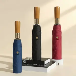 Automatic Open-Close Rain and Sun Umbrella, Wooden Handle, Fiberglass Frame, Transparent Double Reflective Color, Durable Compact Folding Pocket Design, Waterproof Portable for Graduation Travel Outdoor Use