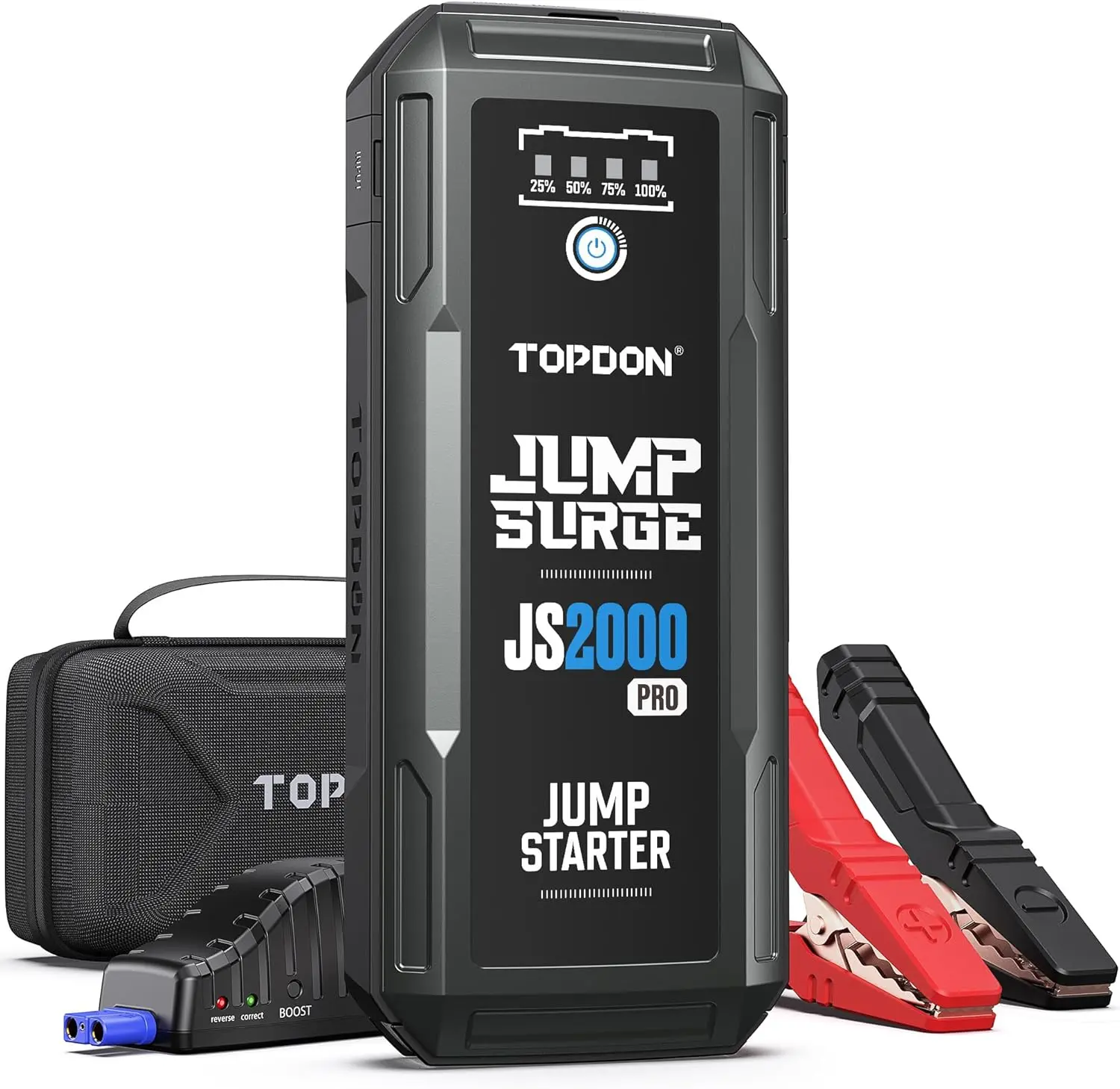 TOPDON  JS2000 Pro Car Battery Jump Starter, 2000A Peak Battery Jump Starter for Up to 8L Gas/6L Diesel Engines, 12V Portable Battery Booster Jump Starter Pack with Jumper Cables and EVA Protection Case