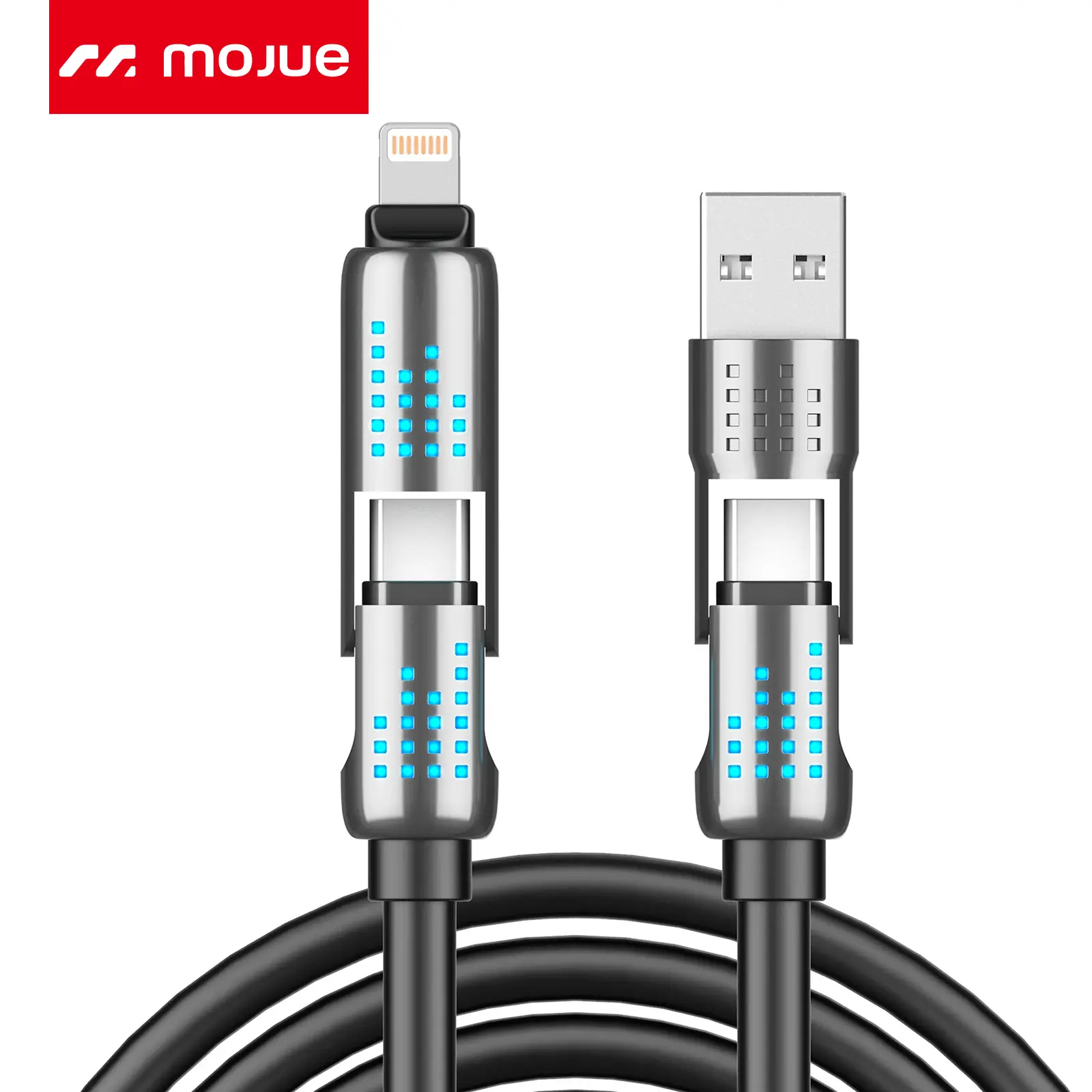 【Clearance Sale】240W 4-in-1 USB-C Charger Adapter - PD 5A Boost Fast Charging, Data Sync, USB-A/Type-C/Lightning Ports, Aluminum & Silicone Build, Compatible with iPhone 16/15, iPad, Samsung Mobile, Cellphone, Laptop Device, Tech Accessories, 240W Power