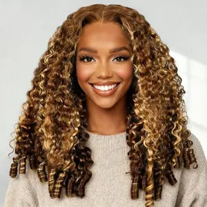 [NEW IN] Wiggins Hair Glueless Highlight Burmese Curly Wig 7*5 Lace Closure Wigs Human Hair With Adjustable Drawstring Ready To Go Pre Cut Lace Pre Plucked Hairline Beginner Friendly
