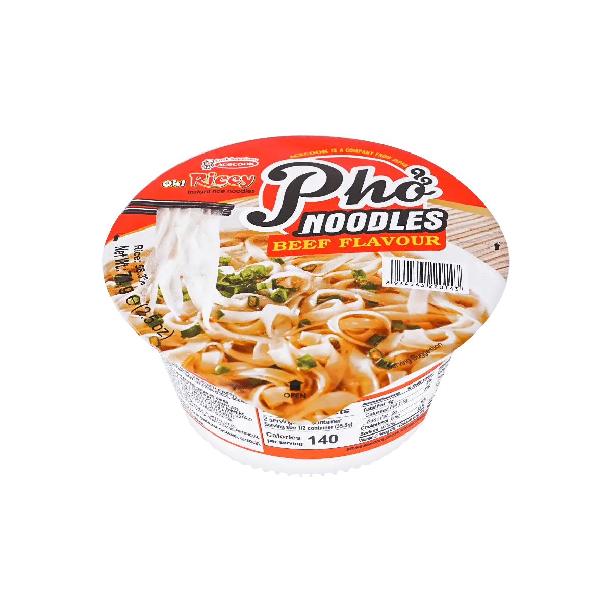 Acecook Oh! Ricey Pho Beef Flavor Instant Rice Noodles Bowl 71g - Authentic Vietnamese Pho