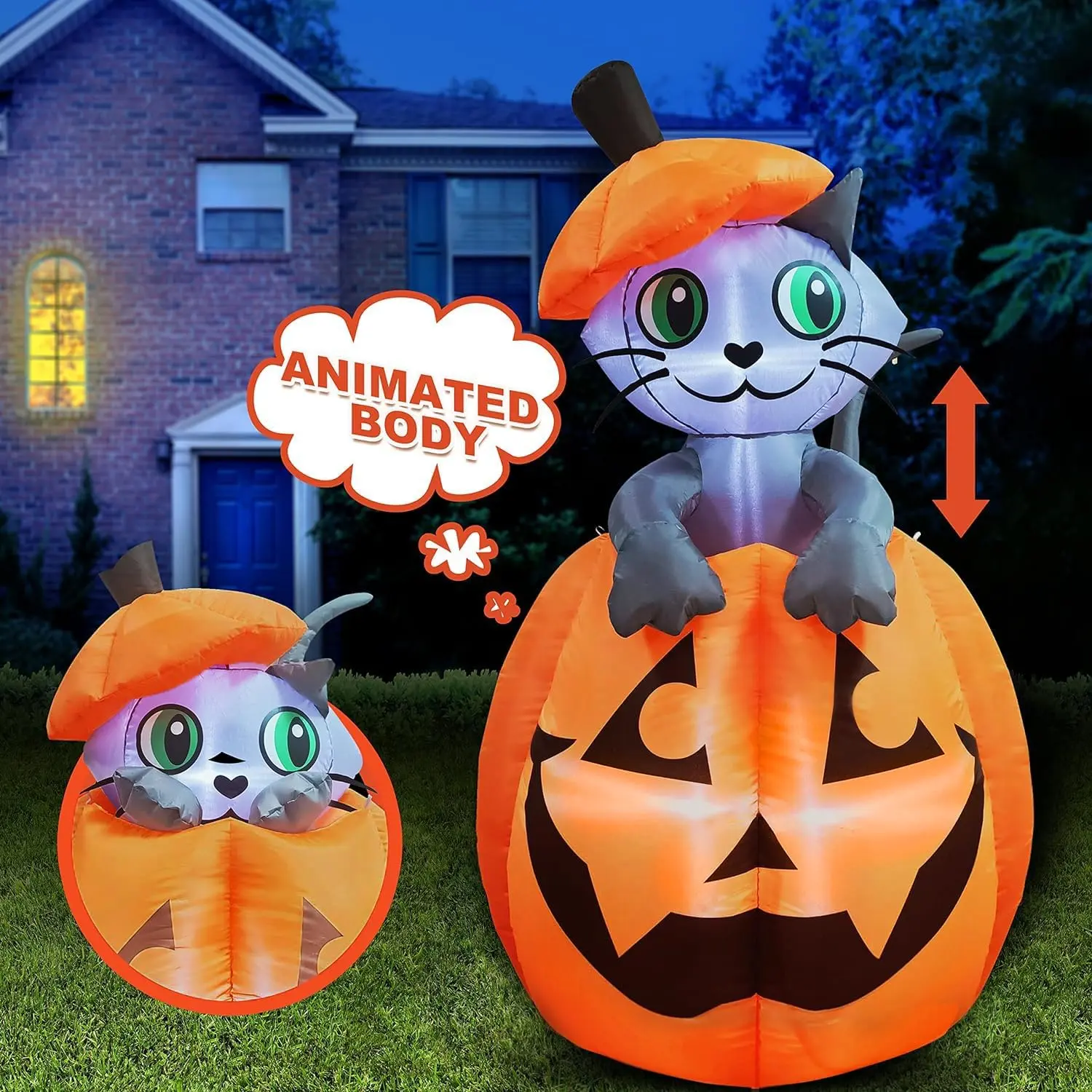 5FT Halloween Inflatables Outdoor Decorations, Inflatable Halloween Decor Outdoor Blow Up Pumpkin for Yard, Animated Halloween Inflatable Cat On Pumpkin with LEDs for Halloween Decorations Ornaments,5ft Cute Ghost, 5ft Animated Ghost