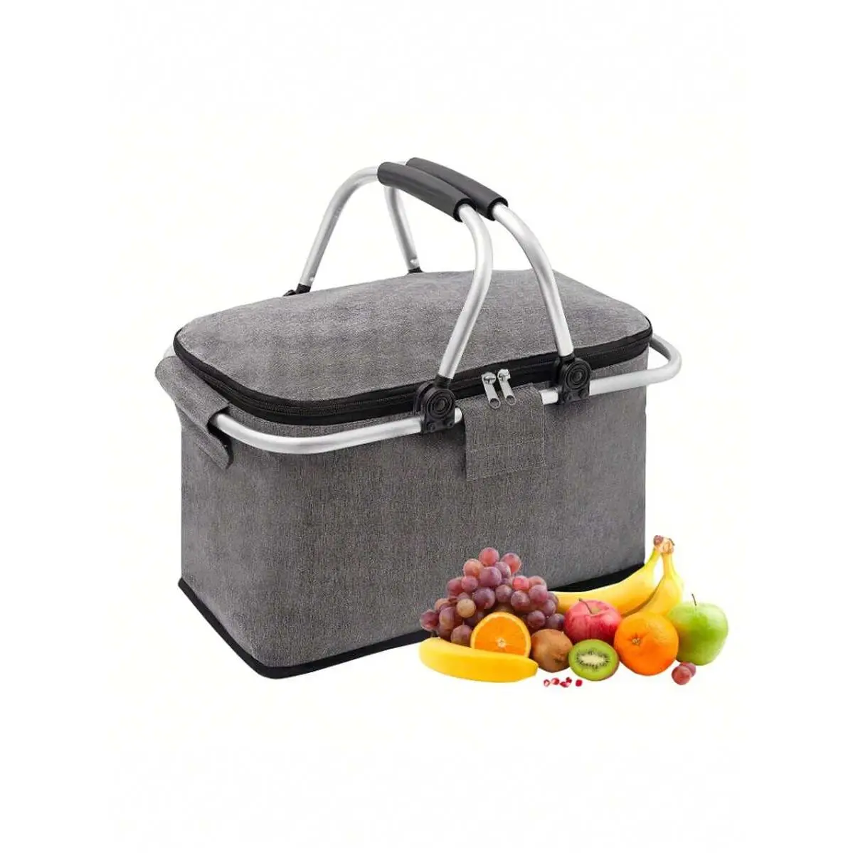 1pc Collapsible Picnic Basket, Grocery Basket, Collapsible Grocery Basket, Large Insulated Basket With Two Handles, Waterproof Lining, For Beach, Camping, Groceries