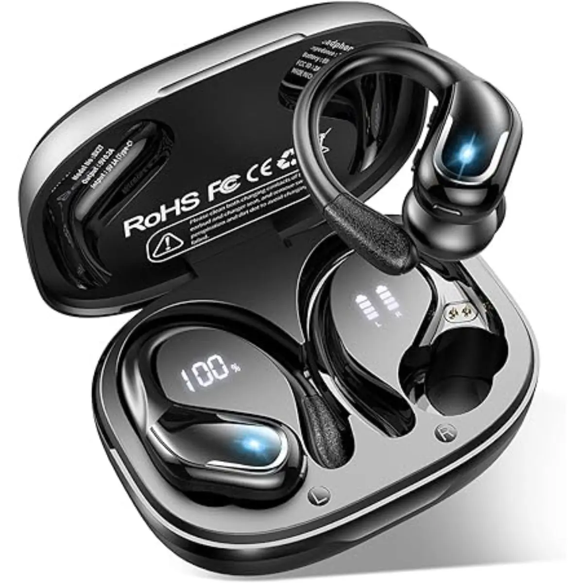 Ark eCart Wireless Earbud, Bluetooth 5.3 Headphones Pure Bass Sound with Earhooks, 75H Battery Over-Ear Headphones, Audio Earphones Headset