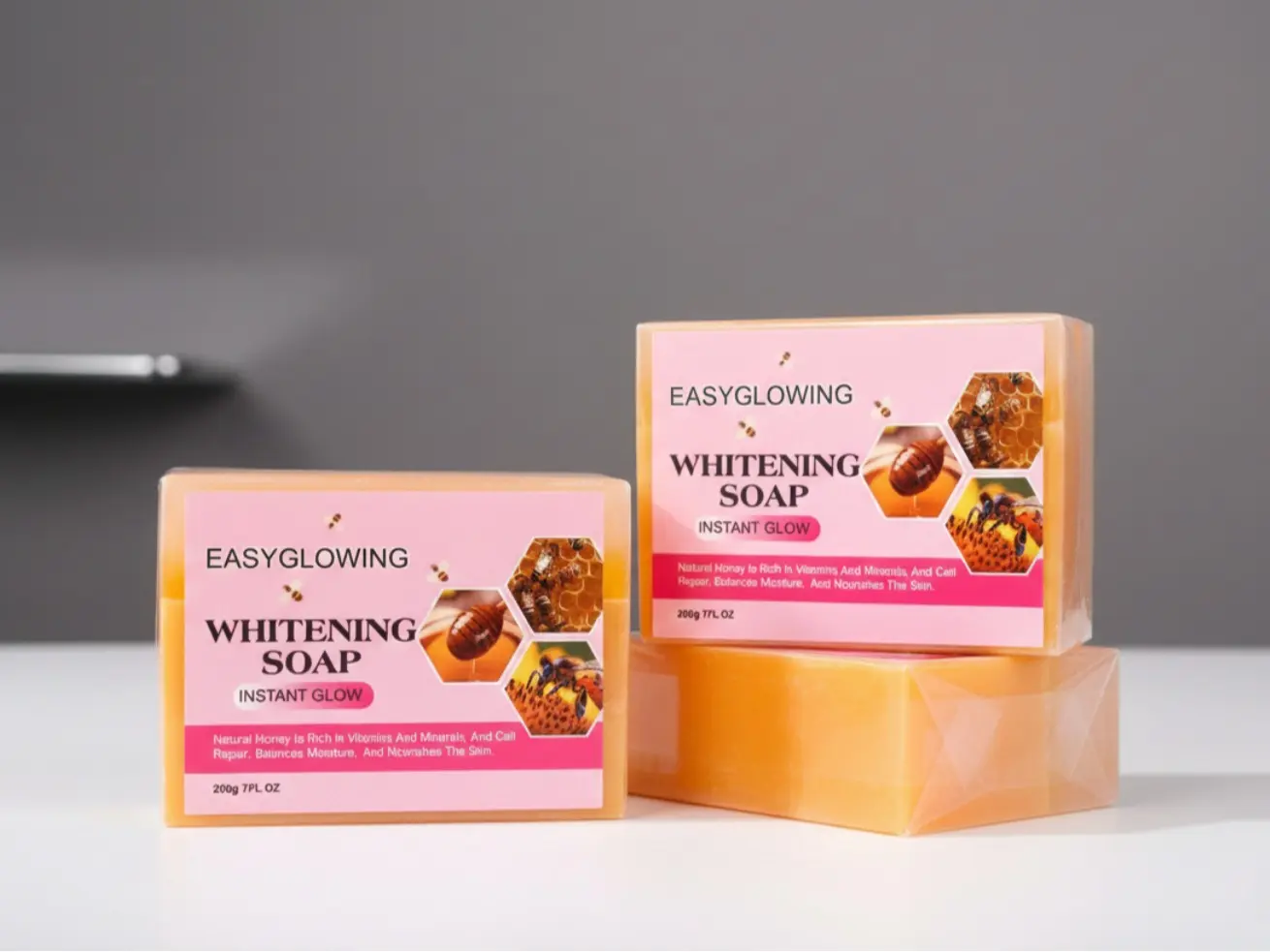 Set of 3, EASYGLOWING Natural Honey Glow Soap – Moisturizing & Skin Nourishing Bar