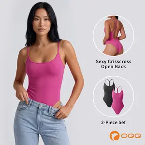 OQQ Women’s Backless Y-Back Spaghetti Strap Bodysuit – Scoop-Neck Bodysuits for Workouts & Everyday Wear