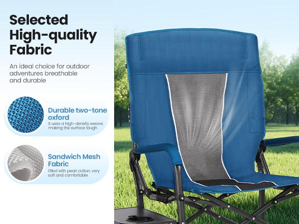 PHI VILLA 27” High Back Adjustable Camping Chair, 2-Position Reclining Folding Director Chair Supports 300lbs, Heavy Duty Outdoor Lawn Chair with Side Shelf