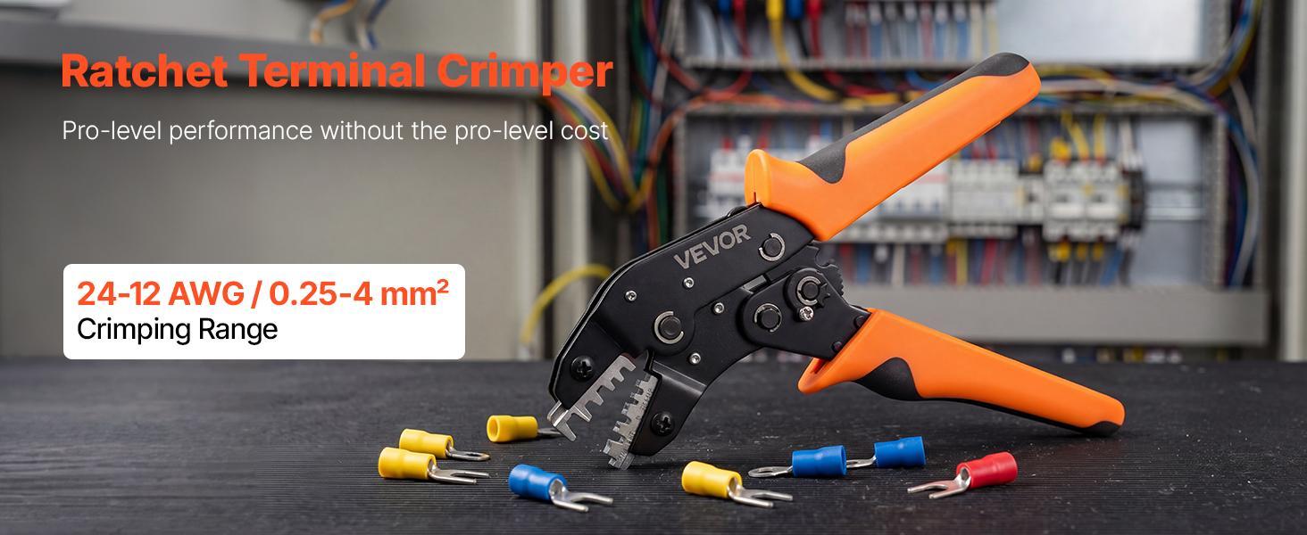 【Summerfinds】VEVOR Crimping Tool24-12 AWG Ratcheting Wire Crimper ToolLabor-Saving Electrical Terminal Crimp Pliers with Clear Metric & AWG MarkingsQuick ReleaseAdjustable Pressure for Multiple Terminals 【Summerfinds】VEVOR Crimping Tool24-12 AWG Ratcheting Wire Crimper ToolLabor-Saving Electrical Terminal Crimp Pliers with Clear Metric & AWG MarkingsQuick ReleaseAdjustable Pressure for Multiple Terminals