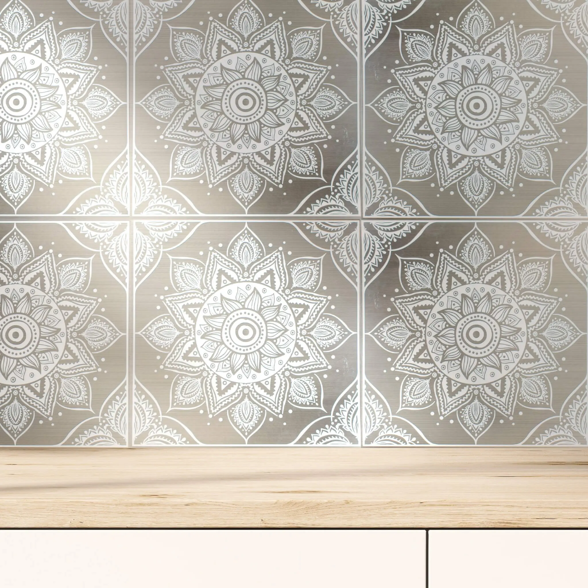 White Mandala Peel and Stick Wallpaper Tiles - 24 Pack