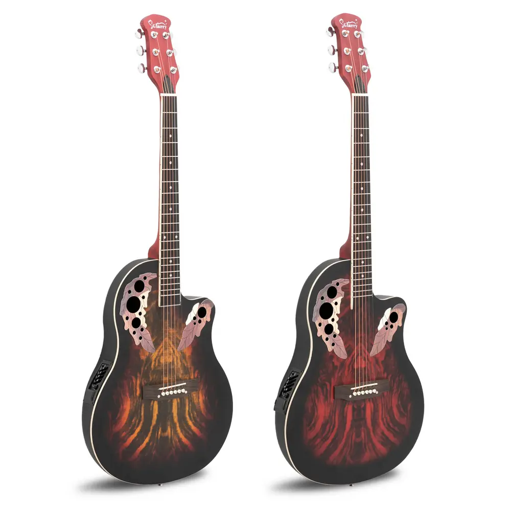 41-in Full Size Dreadnought Cutaway Acoustic-Electric Guitar - Spruce Top, EQ Pickup, Unique Grape Sound Hole, Round Back Design, Fingerboard for Rich Tone & Powerful Bass