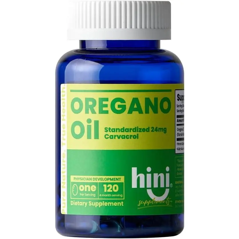 HINI Oregano Oil Softgels 24mg Carvacrol 120 Capsules - Wild Oil of Oregano Supplement for Immune Support Digestive Health Respiratory Wellness Natural Antioxidant Herbal Supplement Non-GMO Made in USA Oil of Oregano Immune Boost