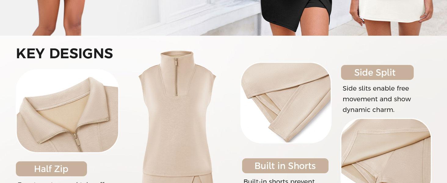 [HOT] Fisoew Womens 2 Piece Skirt Sets Summer Sleeveless Half Zip Sweatshirt Athletic Skorts Tennis Outfits Casual Sweatsuits #SpringStatements