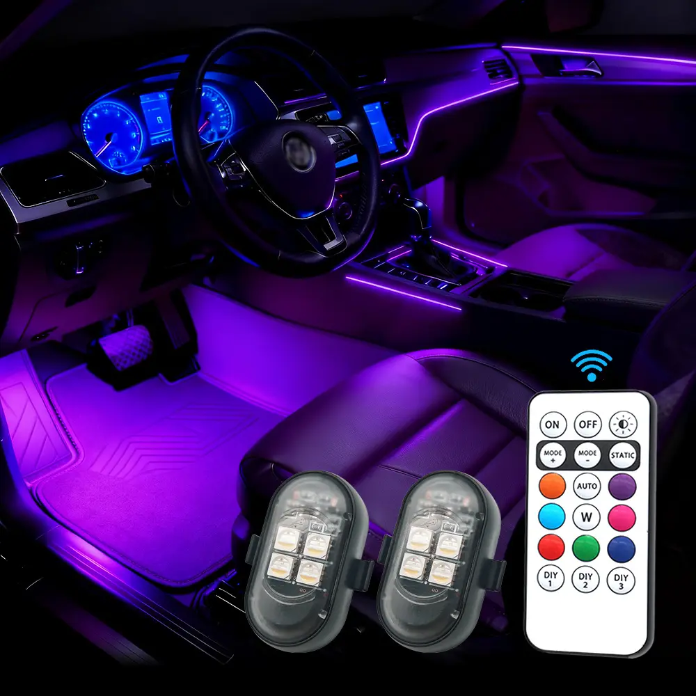 2/4/6/10Pcs Upgrade RGB Car Atmosphere Lights, Larger Battery & Brighter, Type-C Charging Cable, Wireless Remote Multi-Mode for Car Motorcyc Car Lighting Accessories Car Interior Lighting