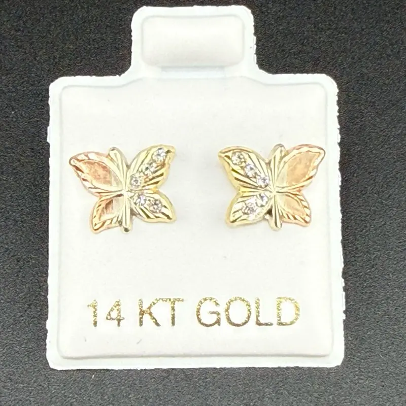 14k gold butterfly earrings 3 color gold